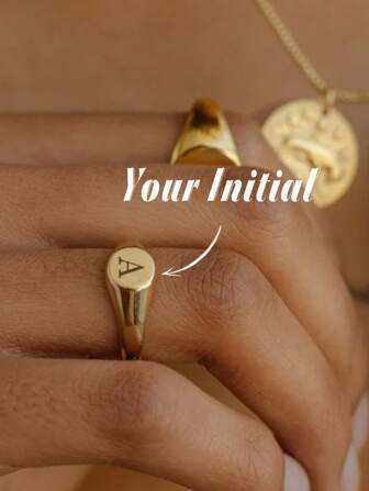 1 Anillo personalizado con nombre personalizado, anillo de sello monograma para mujer, anillo de inicial de oro personalizado, joyería hecha a mano, regalo para mamá, regalos para ella, regalo de boda, anillos personalizados