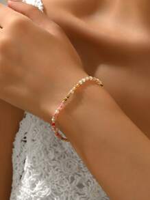 1pc Natural Stone Adjustable Rice Bead Pull Cord Bracelet