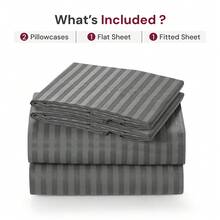 Lux Decor 4 Pc Stripe Bed Sheets High GSM Brushed Microfiber Sheets - Elevate Your Sleep Experience With Deep Pocket Bedding Sheets & Pillowcases-Graduation Gifts, Home Decor, Back-To-School Gift, Valentine's Day Bedroom, Spring Bedding Refresh, Guest Room Essentials, Dorm Room Bedding, Premium Bed Linens, Easy Care Sheets, Hypoallergenic Fabric, Year-Round Comfort, Master Bedroom Update, Matching Bedding Set, Hotel Quality Linens, Everyday Use, Classic Look, Home Basic - 深灰色 - 查看 5