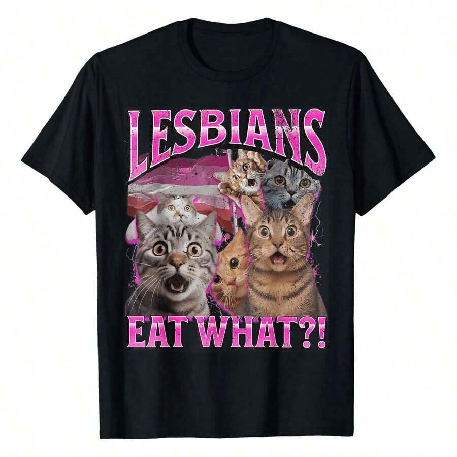 Lesbians Kissing?! Funny Cats Gay LGBTQ Pun Shirt Cute And Funny Women's Shirt - 黑色 - 查看 1