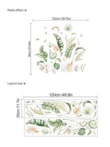 2 piezas Grandes Pegatinas de pared con hojas tropicales bohemias DIY Hojas de palma Vinilos de pared de plantas verdes para decoración de sala de estar, dormitorio, oficina, hogar y habitación
