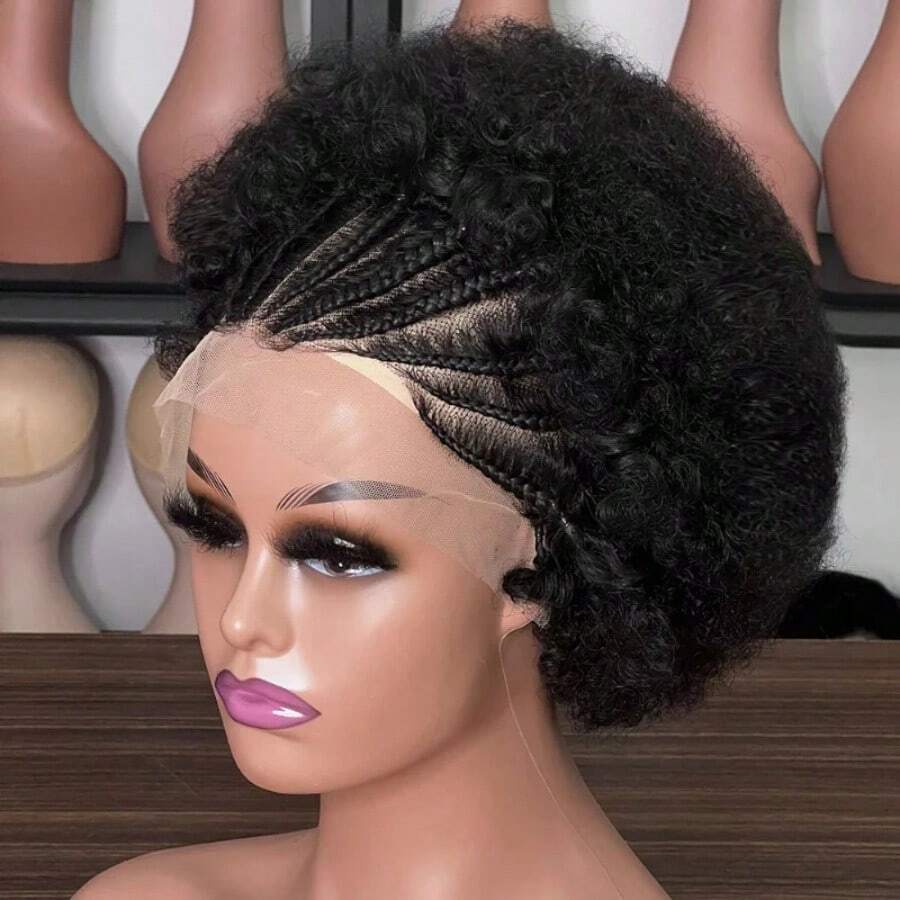 Afro Kinky Curly Braided Wig 13x4 Lace Frontal Remy Human Hair High Quality Comfortable Soft Natural - SNatural - View 1