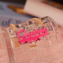 Colar com nome personalizado em acrílico, joia com placa de nome personalizada, colar com nome infantil, colar personalizado, placa de nome colorida em acrílico, presente para a mãe, preto, prata, dourado, elegante, colorido, vintage, simples, unissex, casual, fofo, personalizado, único, presentes ideais para ele, presentes ideais para ela, para ela, namorado, namorada, pai, mãe, família, amigos, para aniversários, para aniversários de casamento, para formatura, para baile de formatura, para festas, colares com palavras da moda personalizados, estilo casual chique de rua, glamour de Ano Novo - dourado - Ver 27