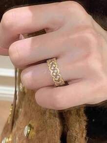 Set de 2 anillos con encaje brillante y circonita cúbica microincustrada en cobre, diseño único adecuado para fiestas, reuniones, regalos festivos, elegante para mujeres (sin caja de regalo)