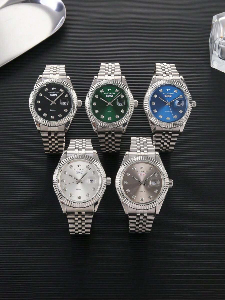 RICECGO Men's Classic Quartz Watch, Round Dial With Date Display, Stainless Steel Strap, Suitable For Daily Wear, An Ideal Gift For Birthday And Business Professionals