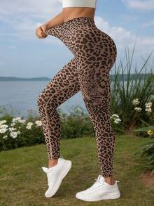 高腰瑜伽紧身裤，收腹跑步瑜伽紧身裤，女款 - 棕色 - 查看 3