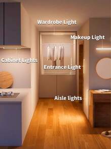 1 pieza Luz de armario con sensor de movimiento - Tira de lámpara LED de encendido y apagado automático, magnética, con batería, para armarios, gabinetes, armarios, escaleras, pasillos, salas de estudio