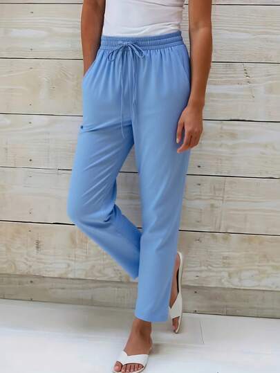 Women's Drawstring Pocket Casual Pants, Fashionable For Summer