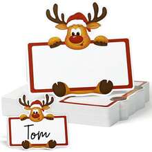 10/20/50 Tarjetas de decoración de mesa navideña, tarjetas de papel con nombres de asientos de renos para decoración de mesa navideña, adecuadas para decoración de fiesta de Navidad con tarjetas de nombre de asientos