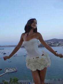 Women's Mini Tutu Dress Sexy Bodycon Sleeveless Off Shoulder Solid Ruffles Lace Layered Hem Party Cocktail Dresses - trắng - Xem 1