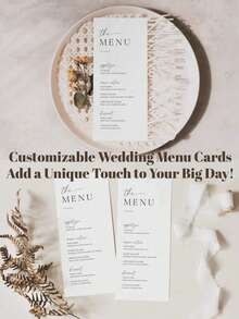 1 件/10 件/20 件定制优雅简约婚礼菜单 - 现代脚本，铜版纸，10x23 厘米，有 1 件、10 件或 20 件可供选择，可编辑的招待晚宴菜单，简约婚礼晚宴菜单 - 非常适合优雅的婚宴、新娘送礼会、订婚派对和周年纪念 - 送给新娘办公室、茶室、家庭、浴室、餐厅、圣诞节的理想礼物 - 彩色 - 查看 4