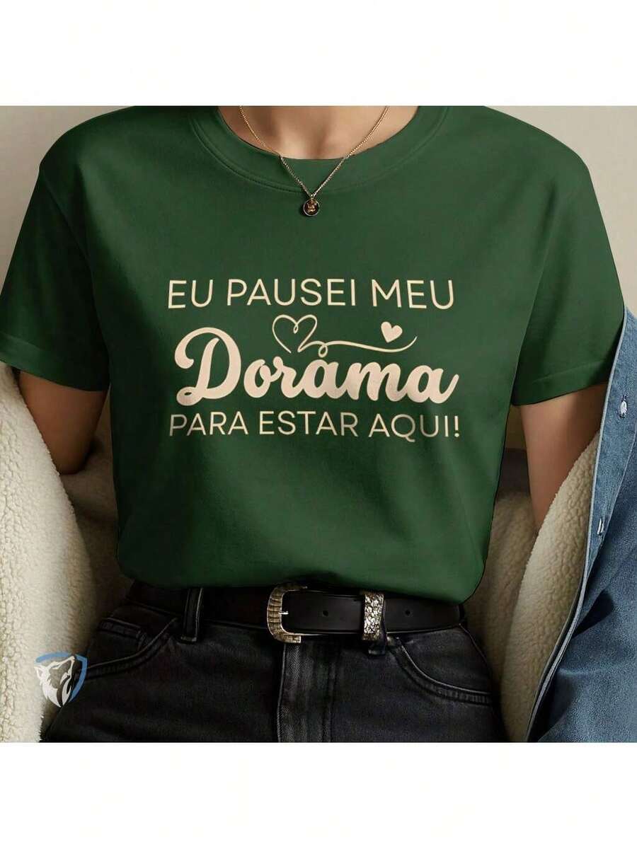 K-Drama Style Women's T-Shirt | Asian Pop Fashion And Comfort - 墨綠色 - 查看 1