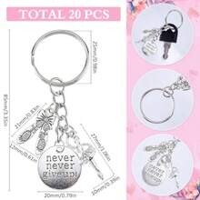 SUNNYCLUE 1 Box 20Pcs Never Give Up Keychain Bulk Ballet Keychain Pack Antique Silver Alloy Inspiration Word Dance Key Chains For Party Favor Wedding Favors Handbag Decoration Christmas Adults Gift