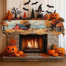 1 pieza/72 piezas Cubierta para repisa de chimenea y camino de mesa - Extra largo 79x20 pulgadas Decoración de granja de otoño con graneros rojos, follaje de otoño en naranja/rojo/amarillo - Chal resistente de poliéster para chimenea para Acción de Gracias, Festival de la Cosecha, Sala de estar, Decoración del hogar de temporada - Multicolor-04 - Ver 6