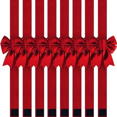 8Pcs Christmas Cabinet Ribbons Bows Decorations Red Home Decor Party Supplies Set