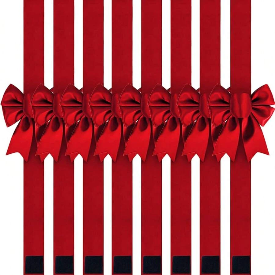 8Pcs Christmas Cabinet Ribbons Bows Decorations Red Home Decor Party Supplies Set - Burdeos - Ver 1