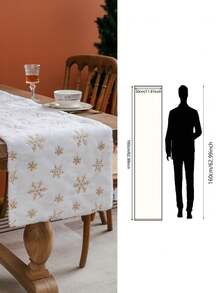 1 Peça Toalha de Mesa com Padrão de Floco de Neve de Natal, Bandeira de Decoração de Mesa de Jantar, Tapete de Mesa de Pelúcia Curta Estilo Fazenda com Flocos de Neve Dourados, Adequado para Decoração de Sala de Jantar, Sala de Estar, Quarto, Chá de Panela, Decoração de Ambiente de Feriado