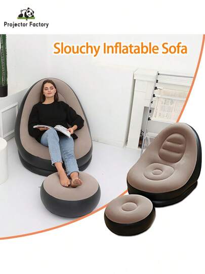 LIPETY Slouchy Inflatable Sofa ,Inflatable Deck Chair Flocking Backrest Inflatable Patio Lounge Chairs For Indoor Living Room Bedroom, Outdoor Travel Camping Picnic Beach Chaise Lounges (With Air Pump)
