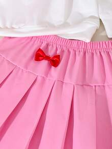 Conjunto de 2 Peças Blusa de Manga Longa Elegante com Gola e Saia para Meninas