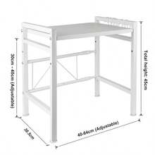 Soporte para microondas con ganchos, estante para microondas, diseño de dos niveles, fabricado en acero al carbono reforzado, antideslizante, antivuelco, extensible, regulable en altura, blanco/negro