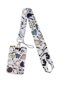 1 pieza Cuerda para el cuello tipo llavero con diseño de gato de dibujos animados y soporte para tarjeta de identificación, estilo minimalista, adecuado para oficina, gimnasio y teléfono móvil - Multicolor - Ver 7