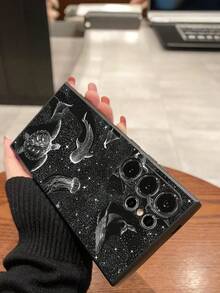 1 pieza Funda de teléfono negra con diseño de animales marinos y estrellas, antideslizante y a prueba de caídas, compatible con iPhone, Honor, Redmi, Galaxy A04e/A05s/A13/A14/A15/A34/A35/A50/A52/A53/A54/S21/S22/S23/S24/S25/S25Ultra, 6A/7A/8A, 12T/13T/14T, versión internacional, no la versión nacional - Negro - Ver 7