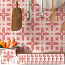 10pcs Vintage Pink Pattern Wall Stickers, Suitable For Balcony, Terrace, Kitchen, Backdrop, Decorative Wall Paper, Room Decor, Bedroom & Living Room - Multicolor - View 2