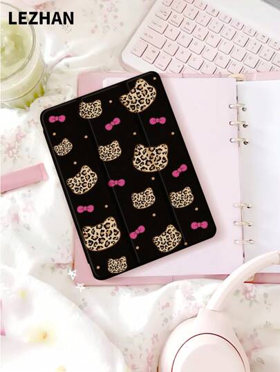 1pc Leopard Print, Cat Eye & Bow Design Tablet Protective Case, Compatible With IPad 10.2", IPad Pro 11" 2021/2020/10th Gen, IPad Mini 4/5/6, Galaxy Tab A8 10.5" 2022, Matepad 10.4"/Tab, With Pencil Slot, Anti-Drop, Tablet Stand Case