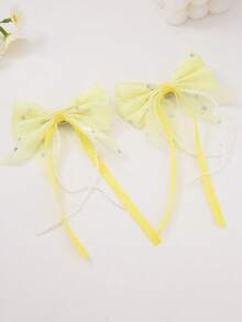 10pcs/Set Girls Colorful Ribbon Pearl Chain Bow Hairpins Heart Rhinestone Bow Decor Cute Hair Clips, Suitable For Daily Use - Multicolor - View 4