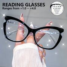 cabecade Gafas de lectura con montura de ojo de gato de moda, lectores de ordenador con marco completo retro y únicos, unisex +1.0~+4.0 - Transparente - Ver 26