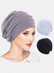 3 件装女士无檐便帽、化疗帽、睡眠帽、光头帽、穆斯林头巾帽，适合日常使用