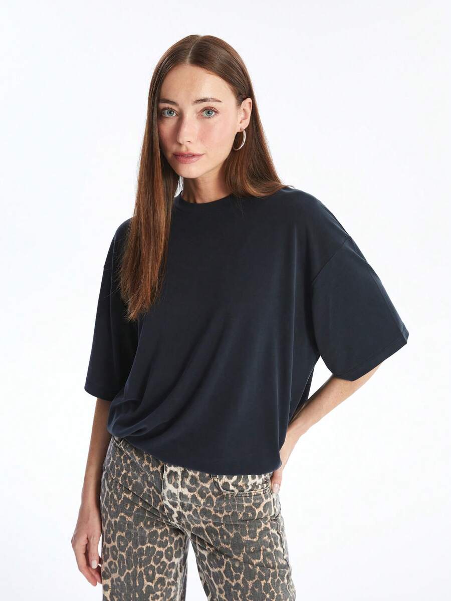 Chic Black Oversized T Shirt With Soft Modal Blend - Black - View 1