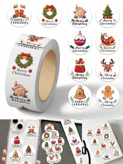 1 Rotolo/500 Fogli di Adesivi Natalizi per Laptop, Quaderni, Buste, Tazze, Sigilli, Adesivi Decorativi, Adesivi per Quaderni, Laptop, Diario, Busta, Tazza, Sigillo, Arte Decorativa Natalizia, Regalo di Natale, Adesivi, Adesivi Natalizi, Adesivi per Regali di Natale, Adesivi per Decorazione Regalo, Adesivi per Sigillare Biglietti di Auguri - Inverno, Capodanno