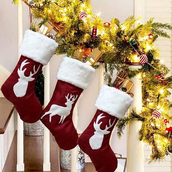 1 pièce Chaussettes de Noël, décoration de maison de Père Noël, fournitures de Noël, cadeaux créatifs, accessoires de fête, convient pour les fournitures de fête d'anniversaire, cadeaux d'anniversaire, fournitures de cadeaux de fête