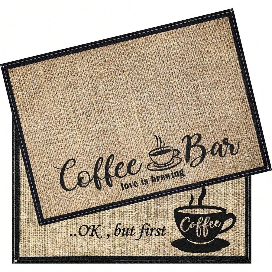 Cunhill 2 Pieces Coffee Bar,Coffee Bar Accessories 20 X 14 Inch Coffee Bar Decoration Coffee Placemats Coffee, Coffee Bar, Countertops,Coffee Station Accessories(First Coffee) - First Coffee - View 1