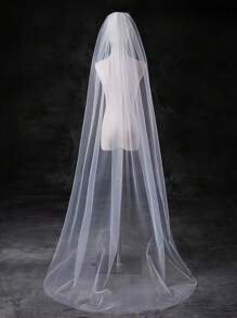 1pc Solid Color Long Simple Elegant Single Layer Bridal Veil, Suitable For Weddings, Soft Mesh Women's Holiday Headpiece Fall Clothes For Women