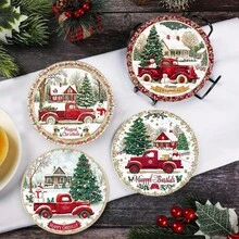 1 set/10 sets de 4 piezas/set de posavasos de Navidad con diseños de Papá Noel, campana de Navidad, copo de nieve, reno, árbol de Navidad, muñeco de nieve y pingüino de Navidad. Hechos de poliéster y goma, ideales para fiestas navideñas, bares, oficinas y hogares, para cualquier ocasión, de tamaño 3.94 x 3.94 pulgadas