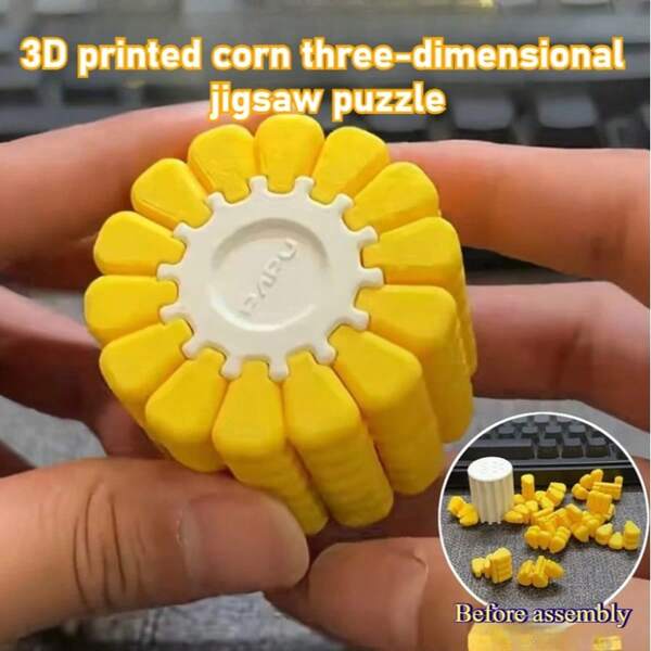 2025 新品发布 - 新款玉米 3D 拼图玉米拼图，一款流行的 3D 打印趣味装饰智力物品，3D 拼图吊坠，背包装饰钥匙扣，桌面装饰物品，生日礼物 - 圣诞礼物 - 万圣节礼物 - 完美礼物 - 礼物