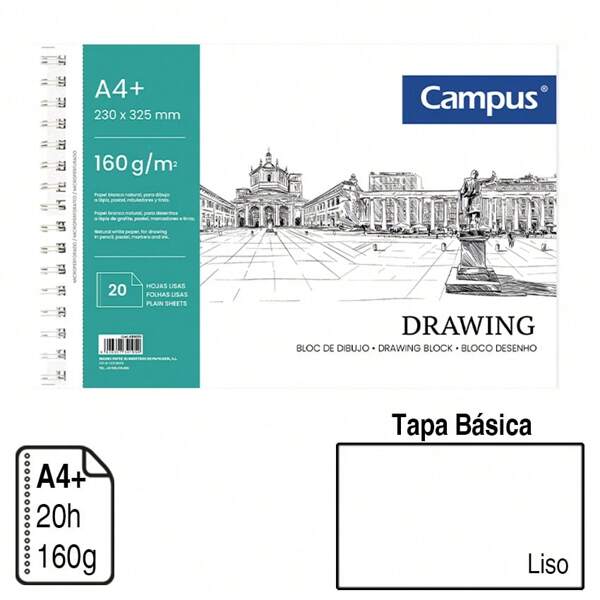 campus CAMPUS BLOC ESPIRAL DIBUJO CAMPUS LUXE A4+ TAPA BÁSICA 20 H. 160 G. LISO Ligeramente satinado 297 x 210 mm CALIDAD DE CONFIANZA