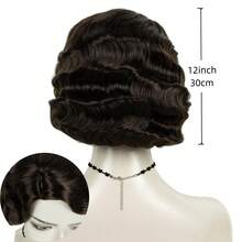 20s Brown Short Finger Wave Wigs For Women  Natural Synthetic Hair Wig For Women Lady Ladies Cosplay Anime Party Costume Anime Flapper Wig REEWES Wig - màu nâu - Xem 4