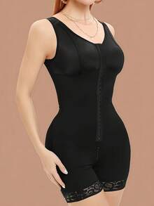 Large Faja ColombianaTight Fitting Bodysuit, Postpartum Abdominal Belt, Abdominal Tension, Waist Lift, Hip Leggings, Lace Decoration, Front Button Control, Abdominal Shaping Shorts - 黑色 - 查看 4
