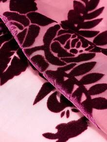 Easter Gift Shawl,Burnout Velvet Kimono Cardigan For Women With Tassels, Pattern Placement Printing, Swimsuit Cover-Up, Wine Red, 1 Size Fits All - Rượu vang đỏ - Xem 3