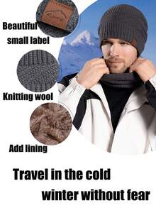 2 PIEZAS Conjunto de gorro y bufanda de invierno cálido, gorro de punto de moda apto para hombres y mujeres, gorro de lana de forro polar cálido de invierno para hombres, conjunto de 2 piezas de bufanda, protección para las orejas, gorro de lana