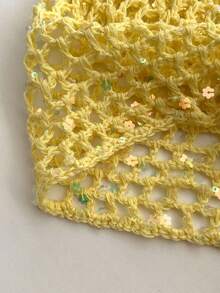 1 件带亮片字母的黑色标签。手工钩编镂空亮片便帽，时尚复古百搭轻便透气针织帽，适合春夏季节 - 針織帽 - 查看 10