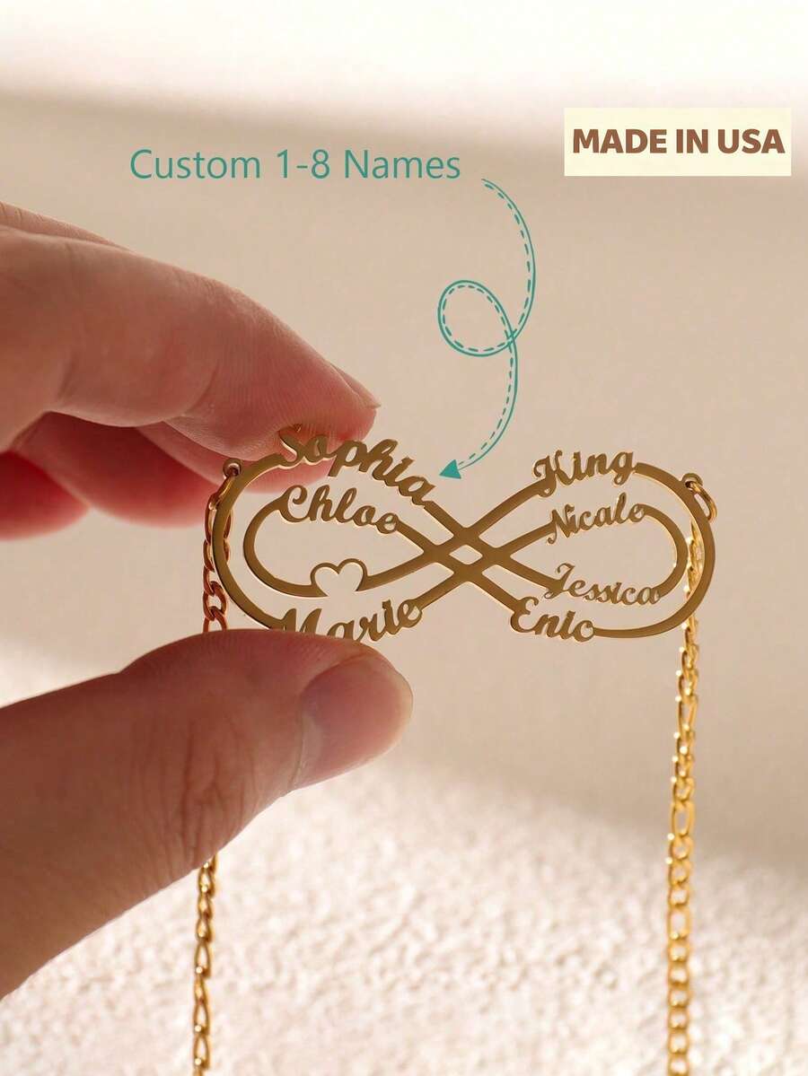 Customized Infinity Name Necklace For Family Members, Personalized Heart-Shaped Pendant Necklace For Women, Thanksgiving/Christmas Gift Gold,Rose Gold Stylish,Fall Fashion,Vintage,Unisex,Simple,Casual,Hipster,Goth,Punk Custom,Personalized,Unique Ideal Gifts For Her Her,Boyfriend,Girlfriend,Dad,Mom,Family,Friends,Pets,Son,Daughter,Grandparents For Anniversaries,For Valentine's Day,For Mother's Day,For Birthdays,For Graduation,For Father's Day,For Weddings,For Daily Wear,For Party,For Prom,Black,Silver,Gold,Stylish,Colorful,Vintage,Simple,Unisex,Casual,Cuties,Custom,Personalized,Unique,Ideal Gifts For Him,Ideal Gifts For Her,Her,Boyfriend,Girlfriend,Dad,Mom,Family,Friends,For Anniversaries,For Birthdays,For Graduation,For Prom,For Party - 彩色 - 查看 1