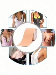 5M/196.9 英寸卷隐形聚拢胸部提拉胶带，多种款式可选 (❁´◡`❁) 由涤纶棉制成，透气弹性面料胸部提拉胶带，适合女性派对、度假和日常使用 (• ̀ω•́ )✧自粘式聚拢胸部胶带，女士织物胶带胸罩无肩带垫贴纸 - 米色 - 查看 3