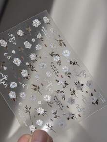 秋季新款1片装5D美甲贴纸梦幻蓝紫珍珠蝴蝶玫瑰花朵蝴蝶结指甲贴贝壳灯设计自粘贴纸美甲装饰花朵指甲贴5D浮雕百合花朵贴纸 - 彩色 - 查看 8