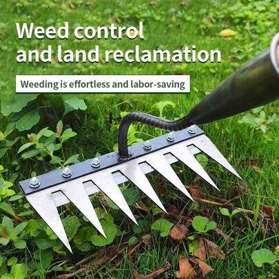 Heavy Duty Garden Rake - Thick Manganese Steel Tines, Deep Soil Cultivation & Root Removal, Orchard Groundbreaking Tool (Handle Not Included)