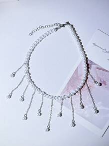 1 件时尚仿珍珠颈链流苏项链