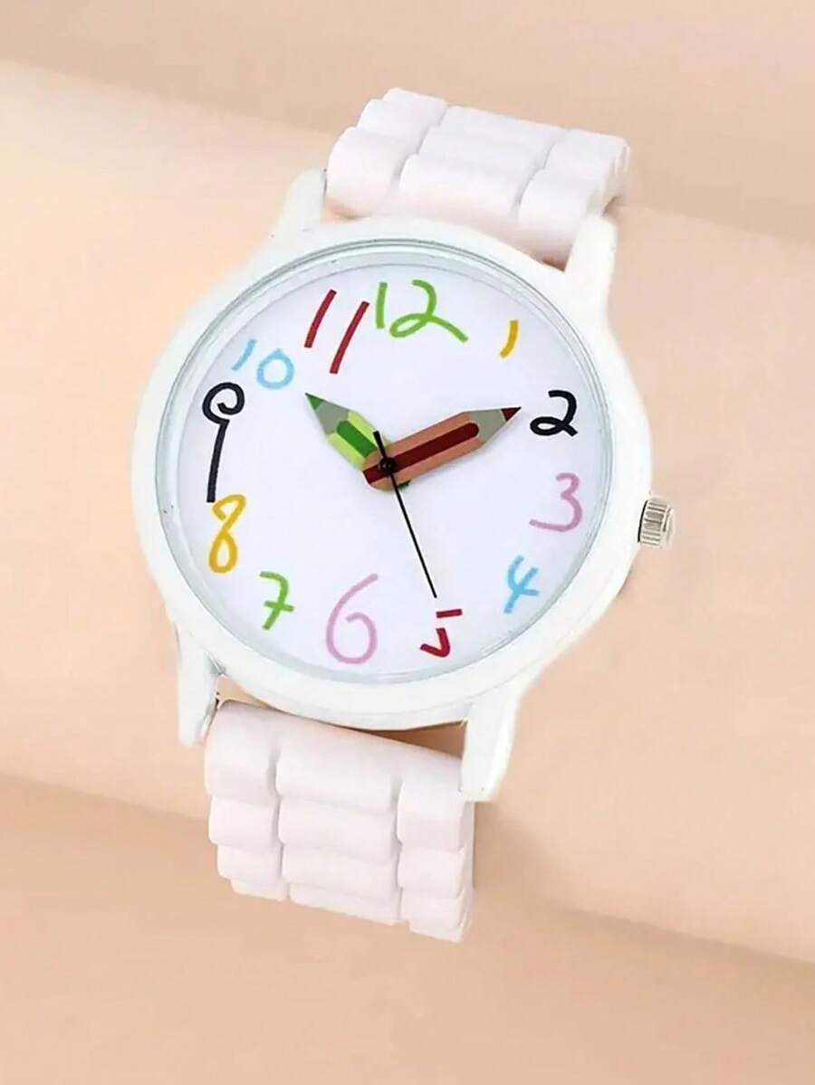 Women's Fresh Jelly Silicone Pencil Quartz Watch, Suitable For Primary And Middle School Students, Minimalist Casual Sports Analog Watch - White - View 1